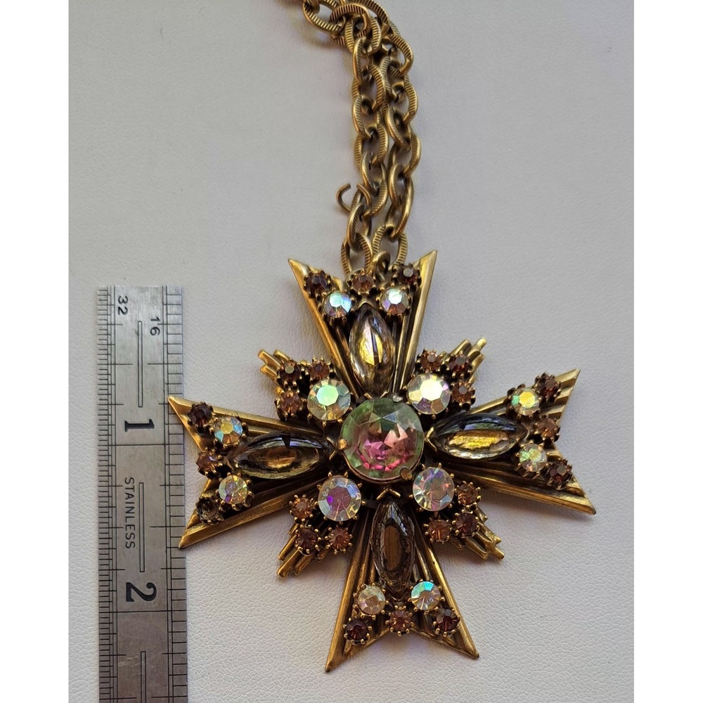 Florenza Maltese Cross Necklace 18"  Watermelon Rhinestone - Picture 8 of 10